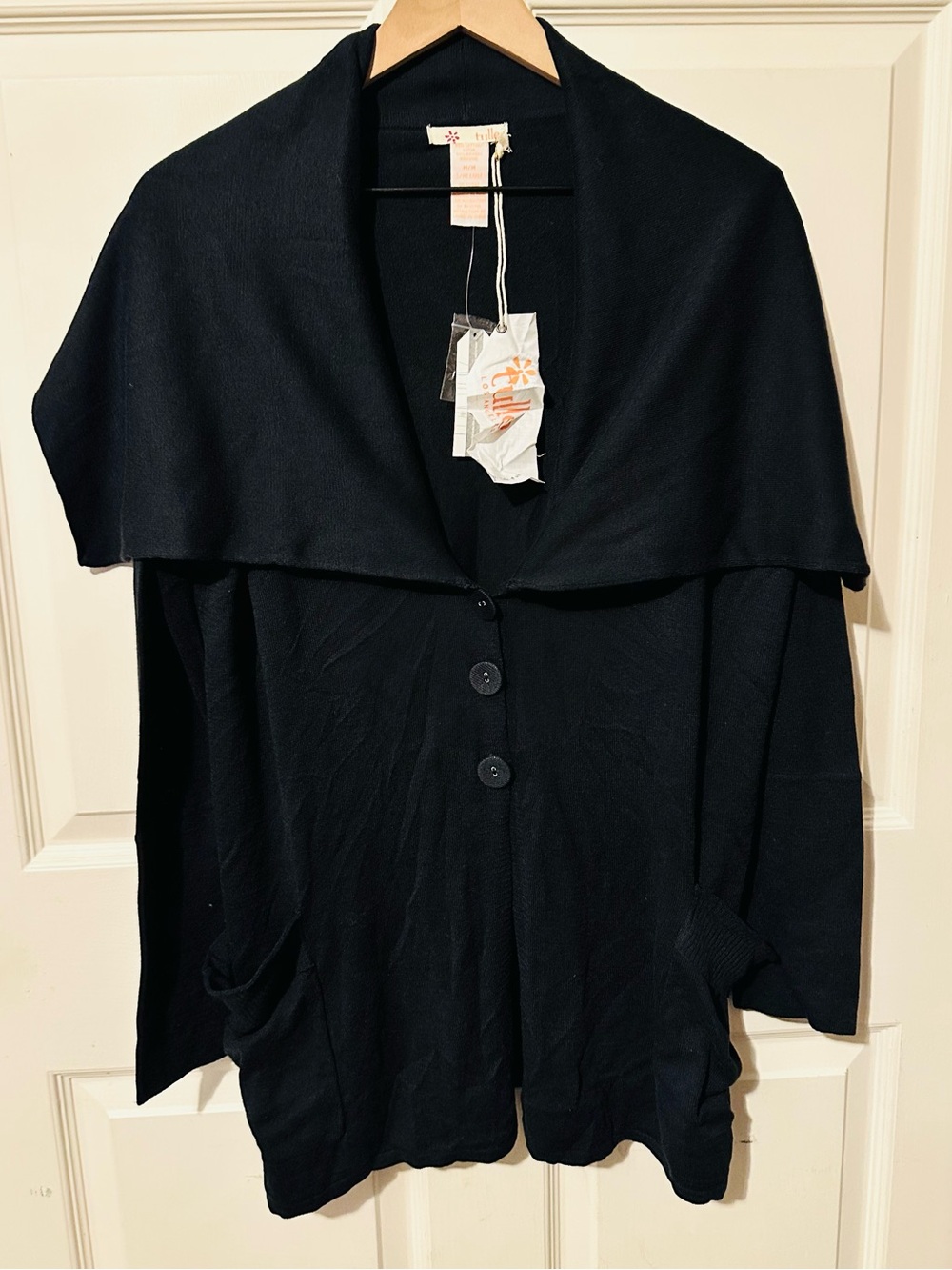 Tulle | Cardigan | Black Button-Front Shawl-Collar Cardigan Sweater